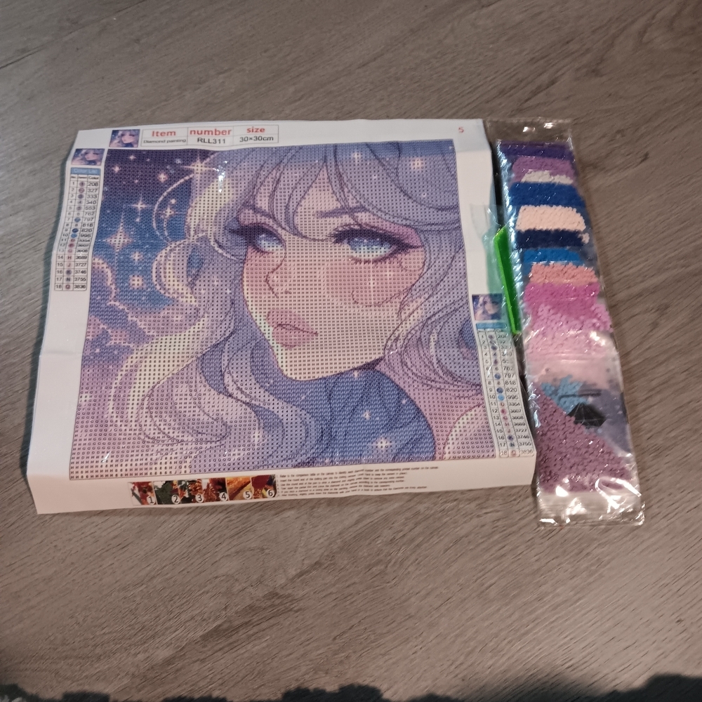 Anime Girl Purple Diamond Painting Kit with Pastel Colors 30x30